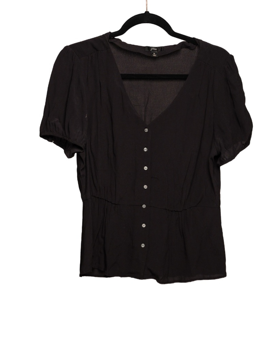 J. Crew black, short sleeve shirt.